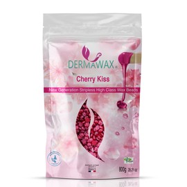 Dermawax Cherry KISS- Cherry Blossom Scent- Wax Beads for Hair Removal Brazilian Waxing Intimate Bikini Line Armpit Back Depilation without Wax Strips VEGAN- Made in France