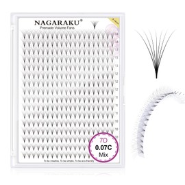 NAGARAKU Premade Fans Eyelash Extensions 320 Fans 7D Volume 0.07 C Curl 9-14 mm Mixed Tray Sharp Narrow Stem Clusters Thin Pointy Base Russian Pre Fanned Volume Premade Lash Matte Black Fluffy