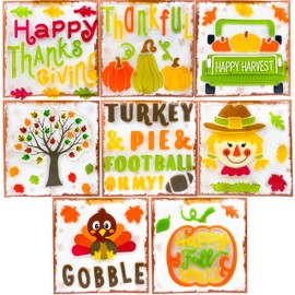 Set of 8 Gel Window Cling Sheets - Fall Harvest Theme - Tractors, Scarecrows, Pumpkins, and More!