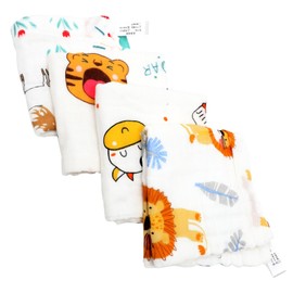 Baluue 4pcs Cotton Washcloths Soft Saliva Towels for Absorbent Face Towel Lion Designs Machine Washable Gentle Sensitive Skin