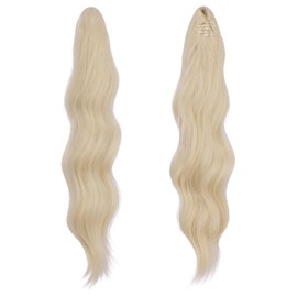 FESHFEN Ponytail Extensions 20 inch Long Wave Ponytail Claw Clip in Pony Tail Hair Extensions Platinum Blonde Wavy Ponytails Synthetic Hairpieces for Women Girls
