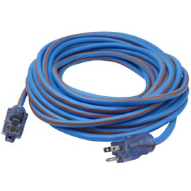 Clear Power 50 ft TPE Rubber Heavy Duty Extension Cord 14/3 SJEOW with Lighted Locking Connector, Oil Water & Weather Resistant, Flame Retardant, Blue & Orange, 3 Prong Grounded Plug, CP10088