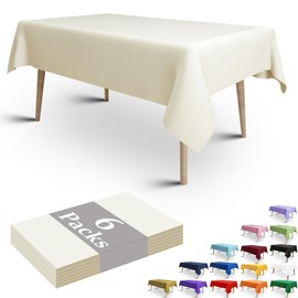 FULDGAENR 6 Packs Ivory Plastic Tablecloth, Disposable Ivory Table Cloths Plastic 54x108 Inch Size for 6-8 Foot Rectangle Table Indoor/Outdoor Parties Birthdays Weddings Anniversary - 6 Packs Ivory