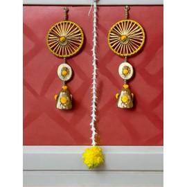 Beautiful Gota Ring Hanging with Cone Tassles Set of 2 for Indian Festival, Indian Wedding, Mehendi, Sangeet, Pooja or Diwali Decor (Yellow)