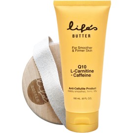 Life's Butter Crema anticelulítica con coenzima Q10, L-carnitina y aceite de coco con cepillo para polvo para el cuerpo seco, Único