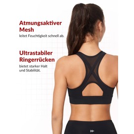 Yvette Strong Support Sports Bra Large Breasts with Front Closure Mesh Ringer Back Without Underwire for Fitness Running, black