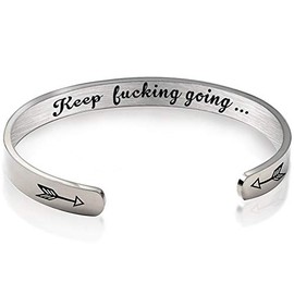 Jude Jewelers 6mm Width Stainless Steel Inspirational Encouragement Graduation School Open Cuff Bangle Bracelet (Keep Fucking Going)