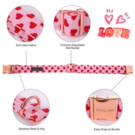 ARING PET Valentine's Day Dog Collar-Girl Dog Collar with Felt Flower, Cute Pink Heart Dog Collars Pet Collars with Metal Buckle