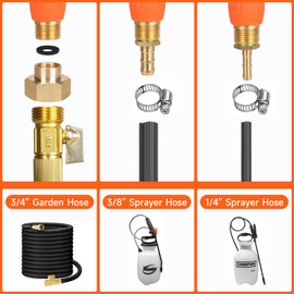 All Metal 44 Inches Replacement Sprayer Wand, Garden Hose Watering Wand with 3/4'' Brass Connector, 1/4" & 3/8" Brass Barb for Most Sprayer Hoses, Built-in Stainless Steel & 2 Hose Clamps