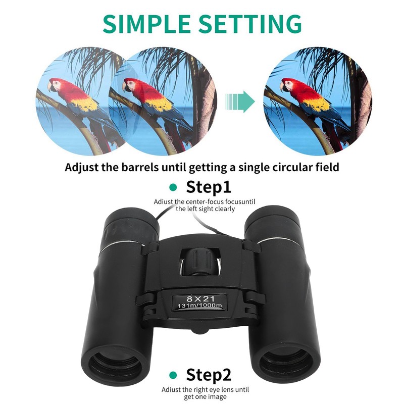 8x21 Binoculars 131m/1000m Compact Lightweight Mini Binoculars for Adults Kids