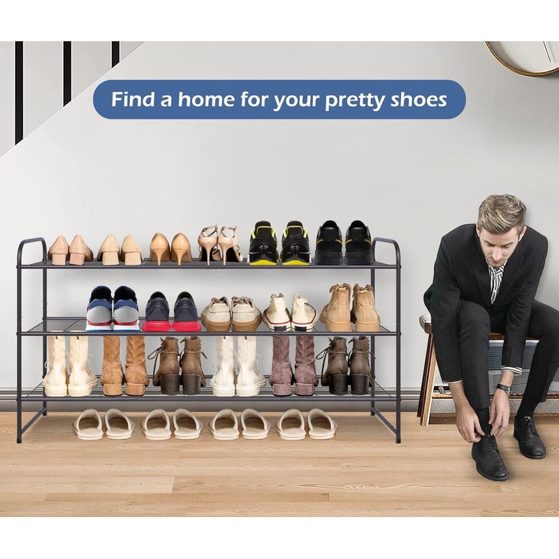 KEETDY Long 3 Tier Shoe Rack for Closet Wide Shoe