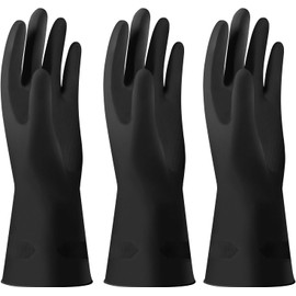 Alimat PluS Latex Gloves 3 Pack, Reusable Black Rubber Gloves for Laundry, Gardening (Large)