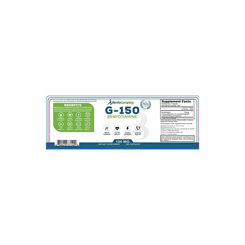 Benfotiamine 150mg 120 Gelatin Capsules Per Bottle