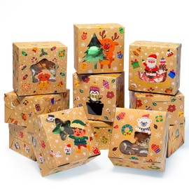 qiqee Christmas Shoes Bakery Boxes with Window 60pcs 4x4x2.5 Mini Cookie Boxes Macaron Boxes Small Donut Pastry Boxes for Christmas