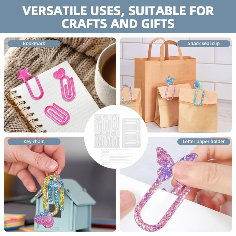 9Pcs Resin Bookmark Mold,Paperclip Bookmarks Silicone Mold for Epoxy