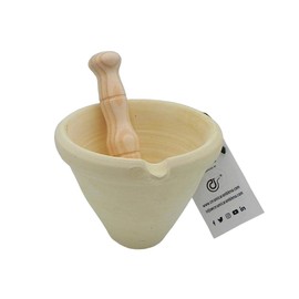 CERÁMICA RAMBLEÑA | Kitchen Mortar | Mortar Ceramic Mortar | Mortar with Mace | Mortar Traditional Clay from La Rambla (Cordoba) | 100% Handmade | 15 x 15 x 10 cm