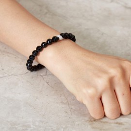 Philip Jones Faceted Black Onyx Gemstone Bracelet with Paw Charm Created with Zircondia® Crystals