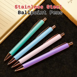 Sooez Luxury Series Ballpoint Pens, 4Pcs Stylish Ballpoint Pens for Women, Stainless Steel Metal Pens Retractable, 1.0mm Point Black Ink, Cute Pens Fancy Pens Gifts for Women Coworkers Teacher