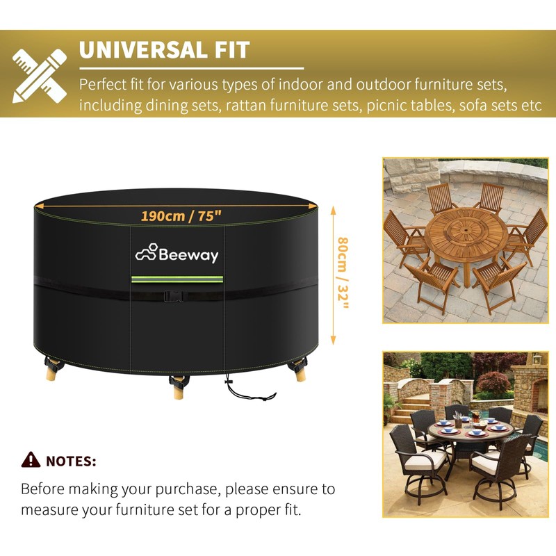 BEEWAY Garden Table Cover Round Waterproof with Air Vent, Patio