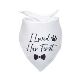 I Loved Her First Dog Bandana - Bridal Party Engagement Photo Prop Pet Scarf Accessory - White Wedding Bandana for Dog Lovers Owner Gift