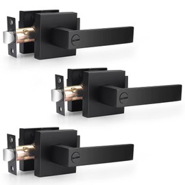 Probrico 3 Pack| Matte Black Square Privacy Door Levers Heady Duty Interior Door Handles, Keyless Locks Reversible Handlesets for Bed/Bath