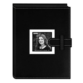 Pioneer Photo Albums 24 Pocket Sewn Leatherette Frame Cover Album with Strap Closure for 4 by 6-Inch Prints, Black