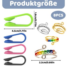 8 Piece Skills Borderline, Skill Ring Set, Against Finger Knibbling, Panic Attack Aid, Anxiety Disorder Aid, Fidget Toys Adults, Stress Relief, Ideal for Office, School, Travel