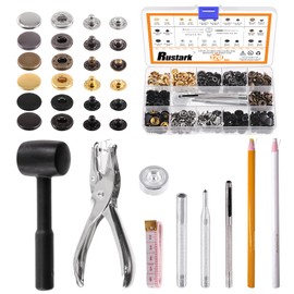 Rustark 120 Sets 12.5mm 6 Colors Leather Snap Fasteners Kit with Hammer 9Pcs Setting Tools, Metal Snap Button Press Stud Clothing Snap Assortment Kit for Leather, Clothes, Jackets, Jeans, DIY Craft
