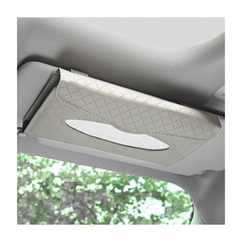 MUQIDA Car Tissue Holder, Leather Sun Visor Napkin Holder Storage Box with Tissue Refill, Sun Visor Tissue Case Backseat Napkin Organizer for Car Truck SUV, Car Accessories (Beige)