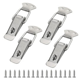 WMYCONGCONG 4 Pack 304 Stainless Steel Spring Loaded Toggle Latch Clamp Clip with Lock Ring 112mm Length Case Box Clasp Buckle Chest Catches Hasps for Toolbox Trunk Wooden Case Box Chest
