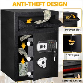 2.6 CUB Depository Drop Safe Fireproof, Front Drop Slot Lock Box with Digital Combination and Anti-Fishing, Silent Deposit Safe Box, Security Money Safe for Cash Slips Expense Business Office Home