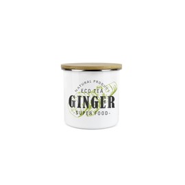 Purely Home Ginger Green Herbs Storage Canister - White And Green Classic Cooking Herbs Metal Enamel Food Storage Container