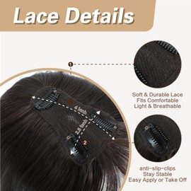 Yacurcur Hair Toppers 360° Bangs Hair Clip Fake Bangs with Fringe Clip in Hair for Thinning Hair Women 3D Cover Heat Resistant Synthetic Hair Pieces Black Brown Hair on Lace for Daily Wear（4/33#）