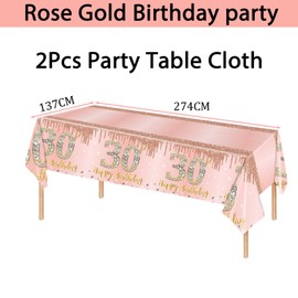 2Pcs Rose Gold Happy 30th Birthday Party TableCloth Plastic Rose 30th Table Cloth for Women Girl Her Birthday Table Decorations Disposable Party Tableware Tablecovers for 30th Adults Birthday Party
