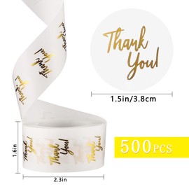 500Pcs 1.5 in Clear Thank You Stickers Round Transparent PVC Stickers, Self-Adhesive Envelope Seal Labels for Business Wedding Festival Baby Shower Birthday Party (500)