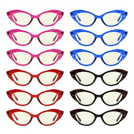 Eyekepper 12 Pack Women Cat Eye Blue Light Blocking Reading Glasses Ladies Small Lens Computer Readers +1.25