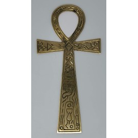 YOUNI - Egyptian Pharaoh Ankh Life key - Engraved Brass - Hieroglyphics Charm Pendant, Small (6.5 x 3.5 inches), metal, Brass, No Gemstone