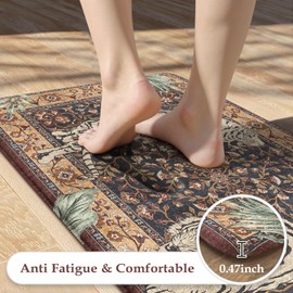 KIMODE Anti Fatigue Kitchen Mats for Floor 2 Piece, Farmhouse Puce Red Kitchen Rugs, Cushioned Kitchen Floor Mats, Tiger Memory Foam Standing Desk Mats for Laundry Office Sink 17"x47"+17"x29"