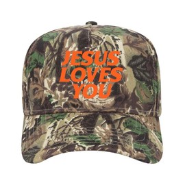 Jesus Loves You Camo Unisex Trucker Hat - Color: Orange