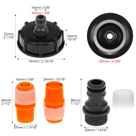 QWORK® 2 Pcs IBC Tank Adapter, S60X6 1/2" Water Storage Tank Tap Cover, Black, With 2 tap connectors