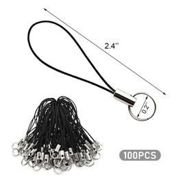 Medsuo 100pcs Replacement Straps with Split Ring, Cell Phone Charm Straps, Phone Charm Lanyard Split Ring Strap Lariat for Hanging DIY Phone Charms, USB Flash Drive Keychain (Black)