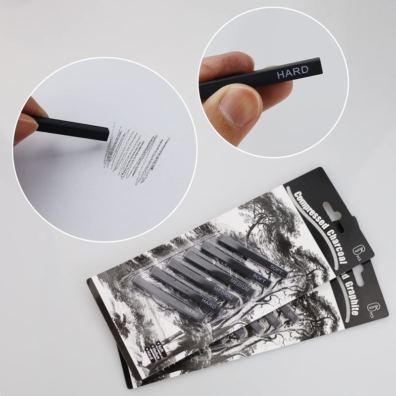 REBECASKYENS 12 Pcs Graphite Material Sticks,Charcoal Pencils For Artists,Square Compressed