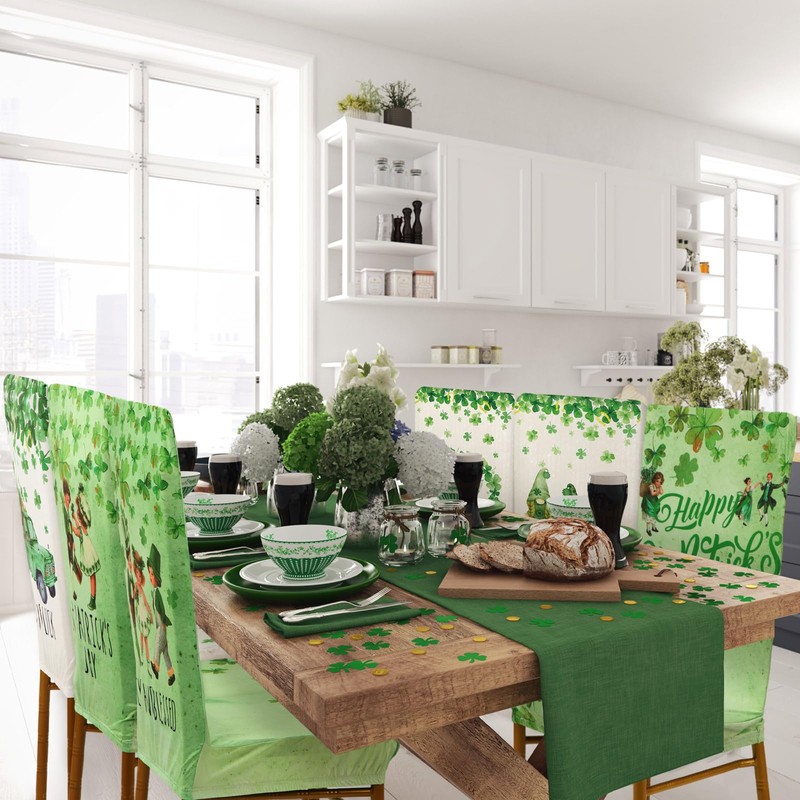 Yoande Set of 6 St. Patricks Day Chair Covers, Green