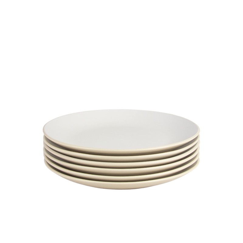 Two Tone Coupe 10.5” Dinner Plate Set Of 6, Tan/White