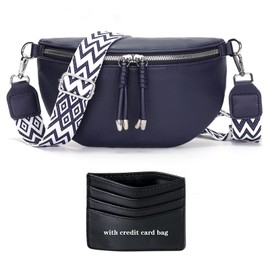 YISUOHOOM Bum Bag Women's Black Stylish Chest Bag Crossbody Bag Women's Wide Strap Vegan Leather Credit Card Pack, Blue-v1, Shoulder bags