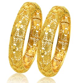 Dubai Gold Bangles for Women Indian African Wedding Bracelets Gold Plated Ethiopian Bridal Jewelry-2pcs