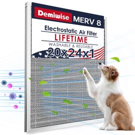 Demiwise 20x24x1 Electrostatic Air Filter, MERV 8 Washable & Reusable Aluminum AC/HVAC Furnace Filter, Lifetime Permanent Air Filter, Easy to Clean, Increases Airflow(Actual Size:19.37x 19.37x3.58)