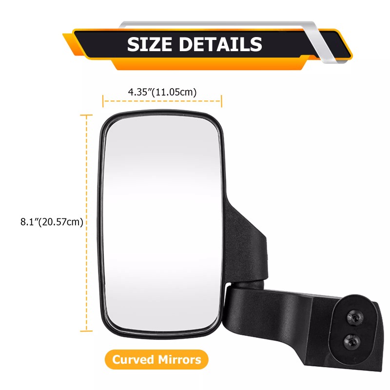 RI UTV Rear View Side Mirrors Door Mounted for Polaris