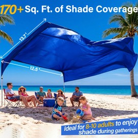 Beach Sun Shade Canopy, Beach Pop up Tent Large Sun Shade Shelter Sail for 8-10 People, Relying On Wind Power Umbrella Lightweight 9.5 Lbs