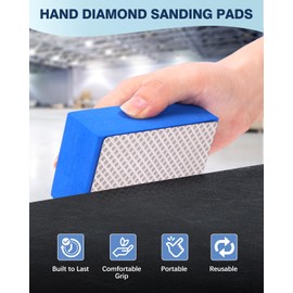 6 Pack Diamond Hand Polishing Pads, Sanding Blocks Polishing, Sanding Pads Assortment, Sandpaper with High-Density Sponge, for Wood Tile Glass Stone Grinding (60#,100#,200#,400#,600#,1000#)